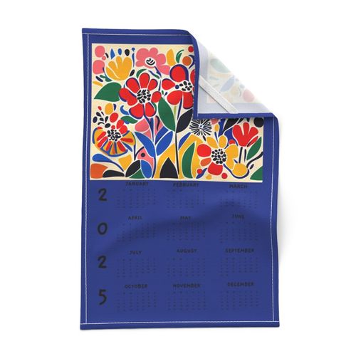 2025 calendar flower matisse garden style in dark blue