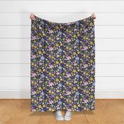 Eternal Meadow - pastel flowers dark grey background - medium