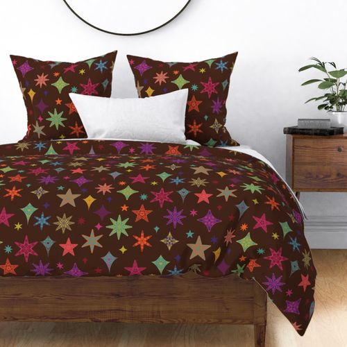 Retro Scattered Nordic Christmas Stars Bright Multicolor Large 24 Inch