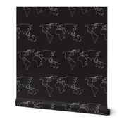 world map white on black