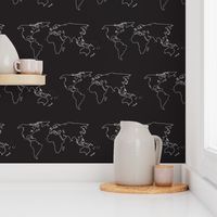 world map white on black