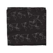 world map white on black