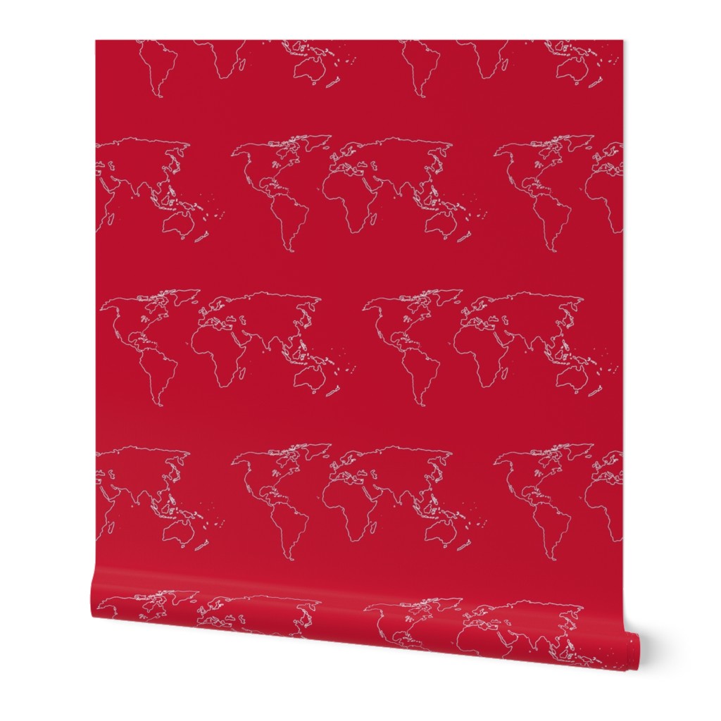 world map white on red