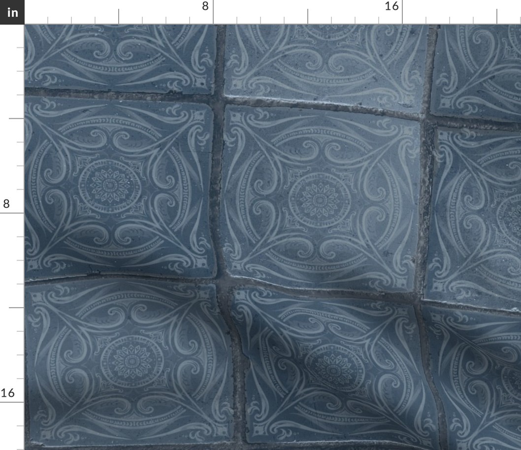 Medallion Splashback Tiles - Denim Tonal