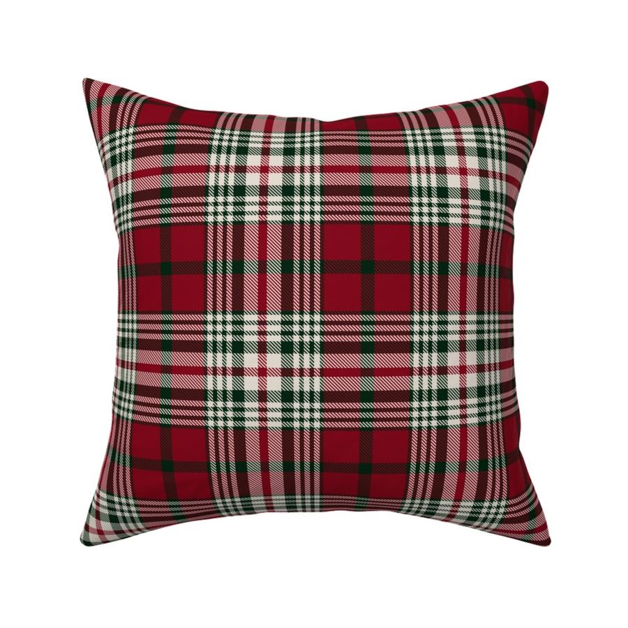 Three Colors Plaid Dark Green - Red And Cream - Small