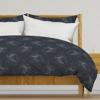 M Great Blue Heron River Forest Toile Dark Navy Japandi Farmhouse Animalier