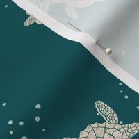 Sea Turtle on Dark Green background // Small // Hand drawn style