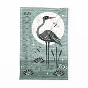 Blue Heron 2025 Calendar - Sage- Requires 18 in x 27 in FQ for full design