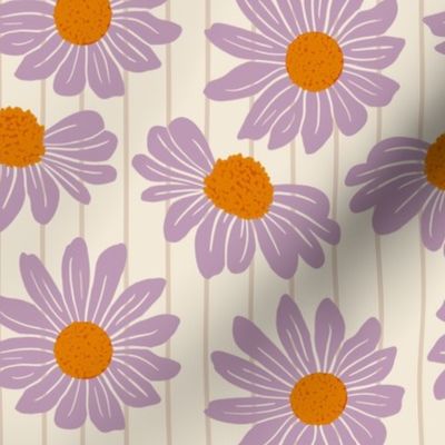 Lavender Daisy Floral Stripe Pattern