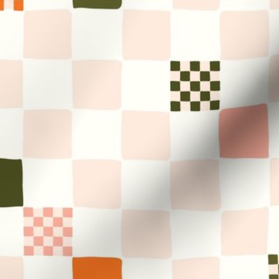 Charming Hand-Drawn Checkerboard-Soft Pale Colors with Warm Accents