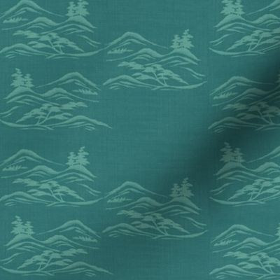 Asian inkscape -  teal and aquamarine blue