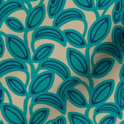 Leaf Laugh Love Groovy Retro Midmod Stripe Leaves Turquoise Blue SMALL