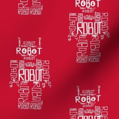 Robot Calligram White on Red