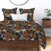 PANCH MAHABHOOT NATURE ELEMENTS - ORANGE BLUE ON BLACK - LARGE SCALE