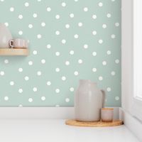 M - White Spots on Mint Green - Scattered Minimalist Polka Dots