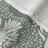 Bohemian Wildflower Meadow - Green Grey Dark - Elevated Boho Aesthetic