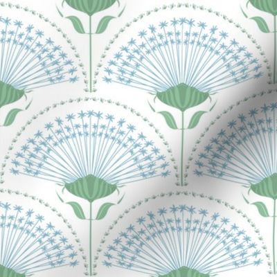 Art Deco Dandelion Scallop Fan Flower Blue Green White Small