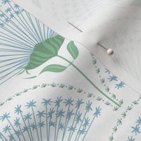 Art Deco Dandelion Scallop Fan Flower Blue Green White Small