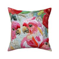 Pink and Red Embroidered Sweetheart Cockatoo Parrots