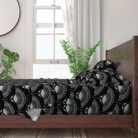 Art Deco Dandelion Scallop Flower Fan Black Sage White Medium