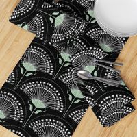 Art Deco Dandelion Scallop Flower Fan Black Sage White Medium