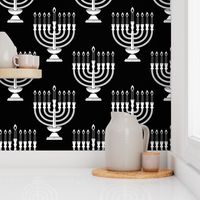 White Hannukah Menorah Pattern - over black