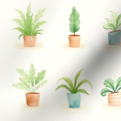 Watercolor Potted Plants Collection Indoor Houseplants - Middle Scale