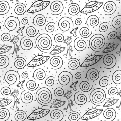 Stars and Galaxies Space Alien Doodle (black & white)