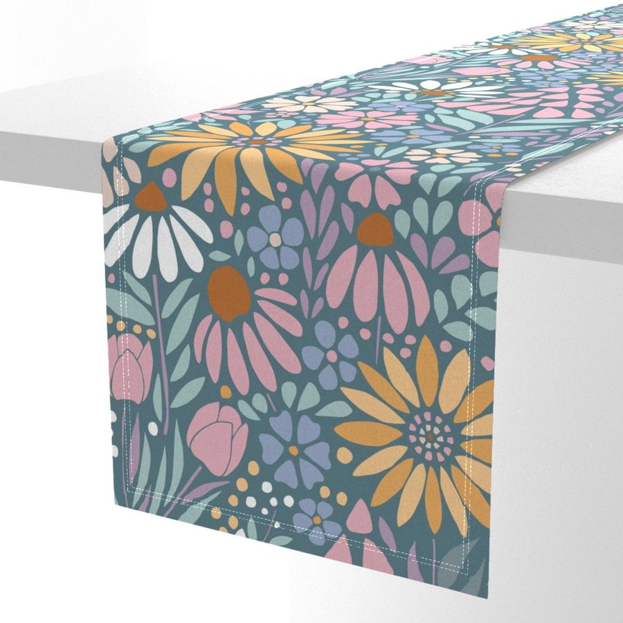 Retro Floral Mosaic in Sunny Yellow. Artichoke Green. and Lilac Purple (M)