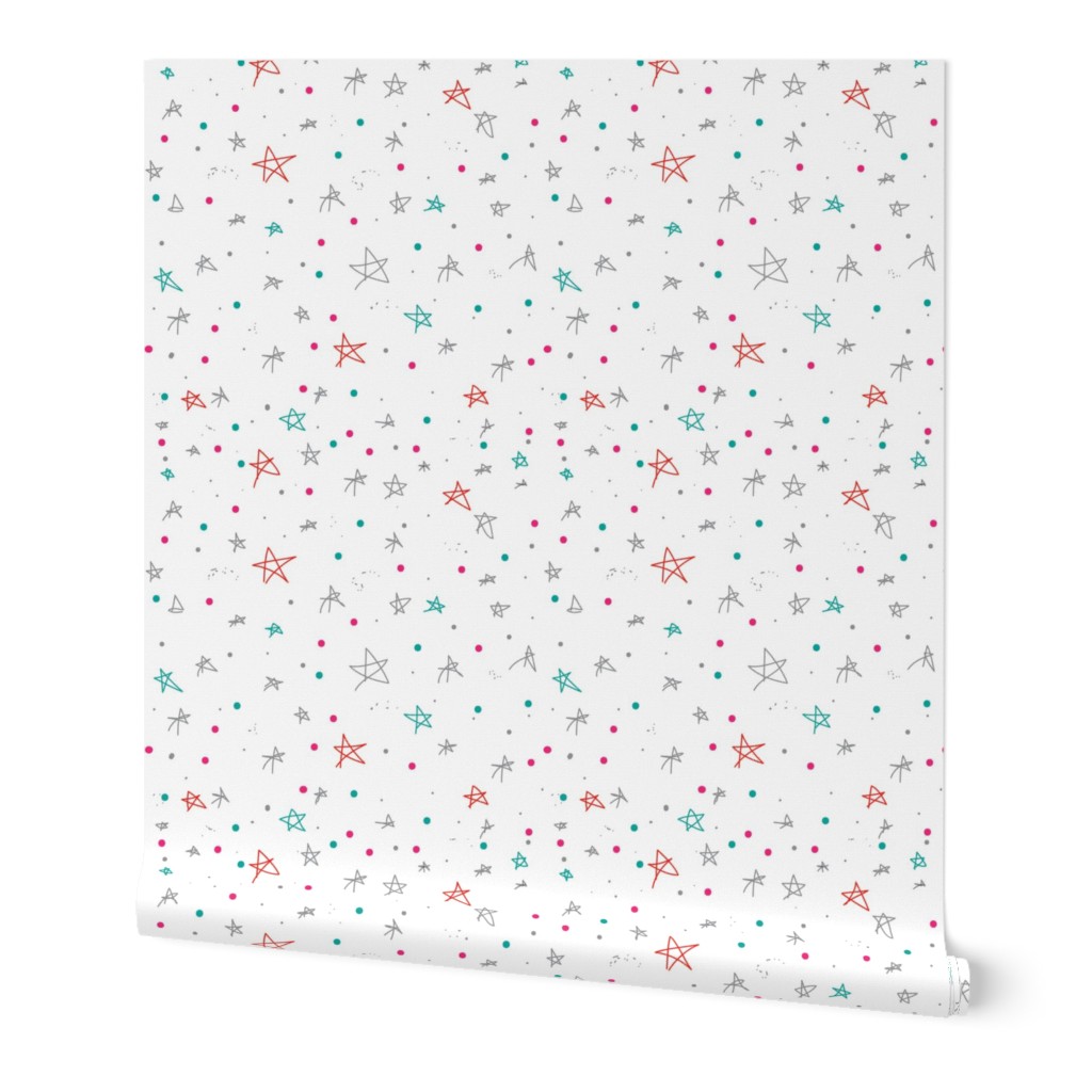 Bohemian Sky | Stars and Galaxies, Stars and Dots, Grey Red Green Pink