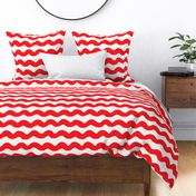 (l) Wavy Stripe Horizontal - Red And White - Poppy Red Organic Wave ocean