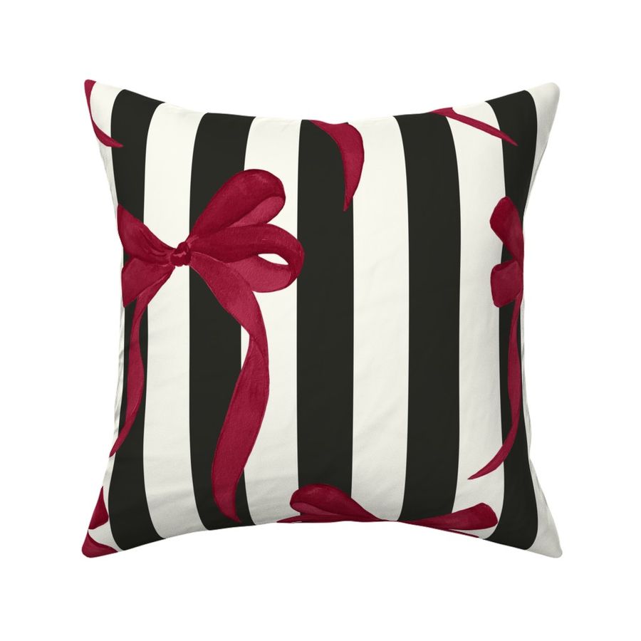 (l) Red Watercolor bow Cranberry Red Soft Black stripe preppy Cute painted