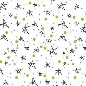Cosmic Stars and Galaxies {Green White Pink Black Teal}