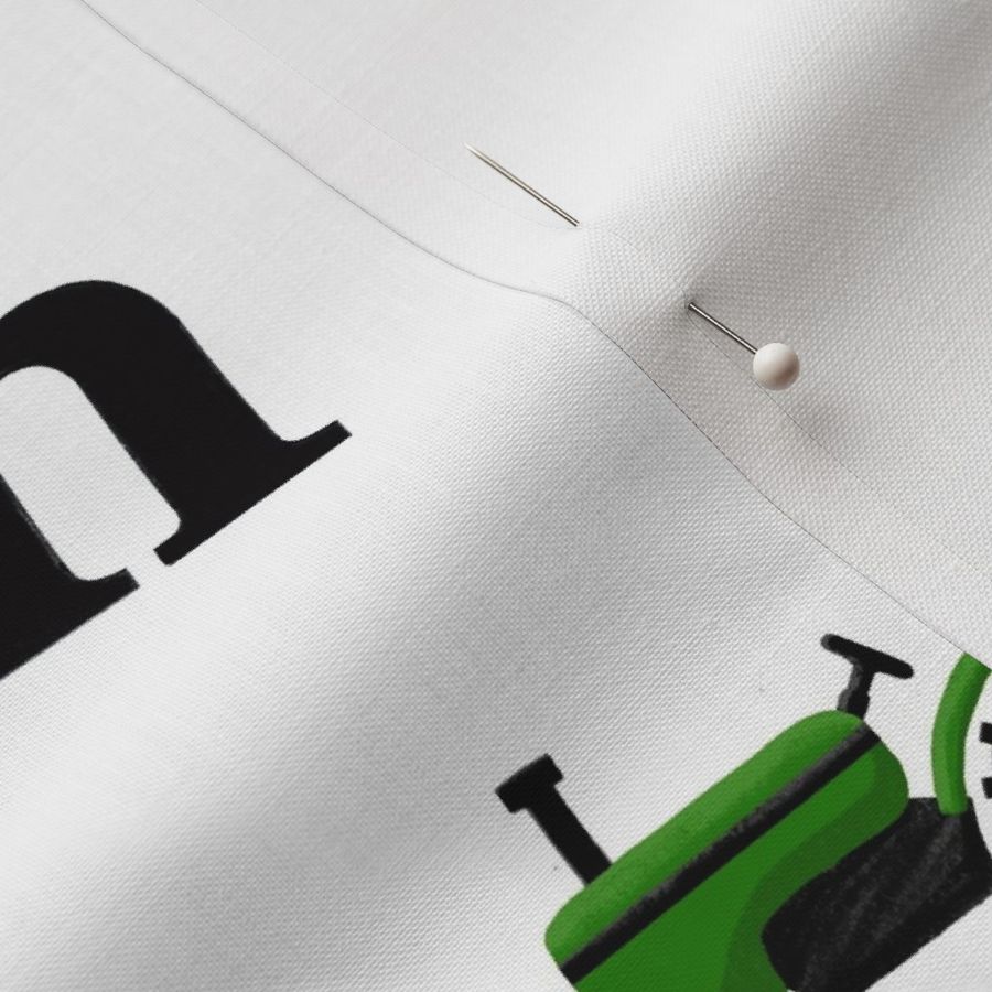 Green Tractors and Bold Letter M on White - L