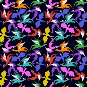 Cute Rainbow Dragons on Dark Background Small