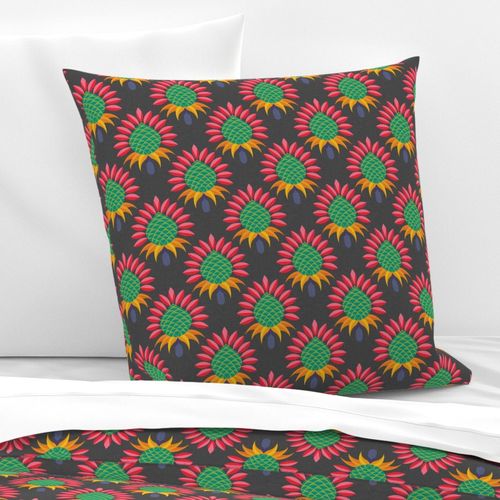 Retro Protea Flowers No.1 on Dark Gray - 6-inch repeat