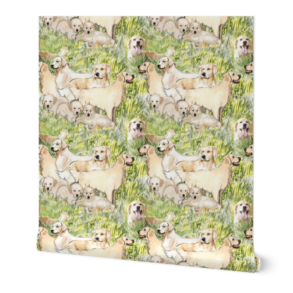 Golden Retrievers In The Grass fabric