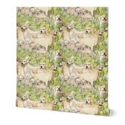 Golden Retrievers In The Grass fabric