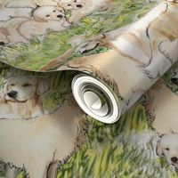 Golden Retrievers In The Grass fabric