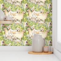 Golden Retrievers In The Grass fabric