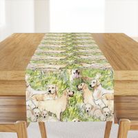 Golden Retrievers In The Grass fabric