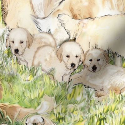 Golden Retrievers In The Grass fabric