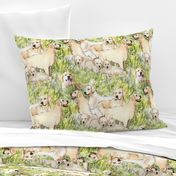 Golden Retrievers In The Grass fabric