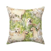 Golden Retrievers In The Grass fabric