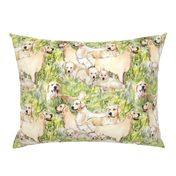 Golden Retrievers In The Grass fabric