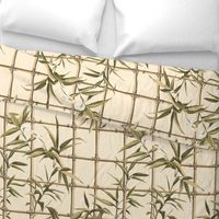 Bamboo Trellis Garden on Sepia on Warm Cream Wallpaper