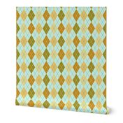 (M) Tropical Argyle for Preppy Beach Rooms or Golf in Gold Green and Aqua