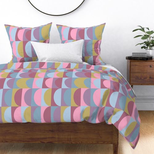 Colorful Blue and Pink Geometric Art Deco Semi-Circles for Girls Bedroom