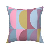 Colorful Blue and Pink Geometric Art Deco Semi-Circles for Girls Bedroom