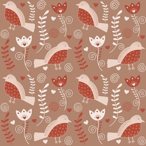 Christmas Winter Birds on Brown Beige